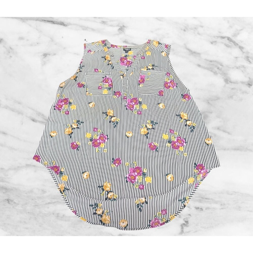 Torrid Georgette Striped Floral Sleeveless Blouse 2X Black White Purple Yellow